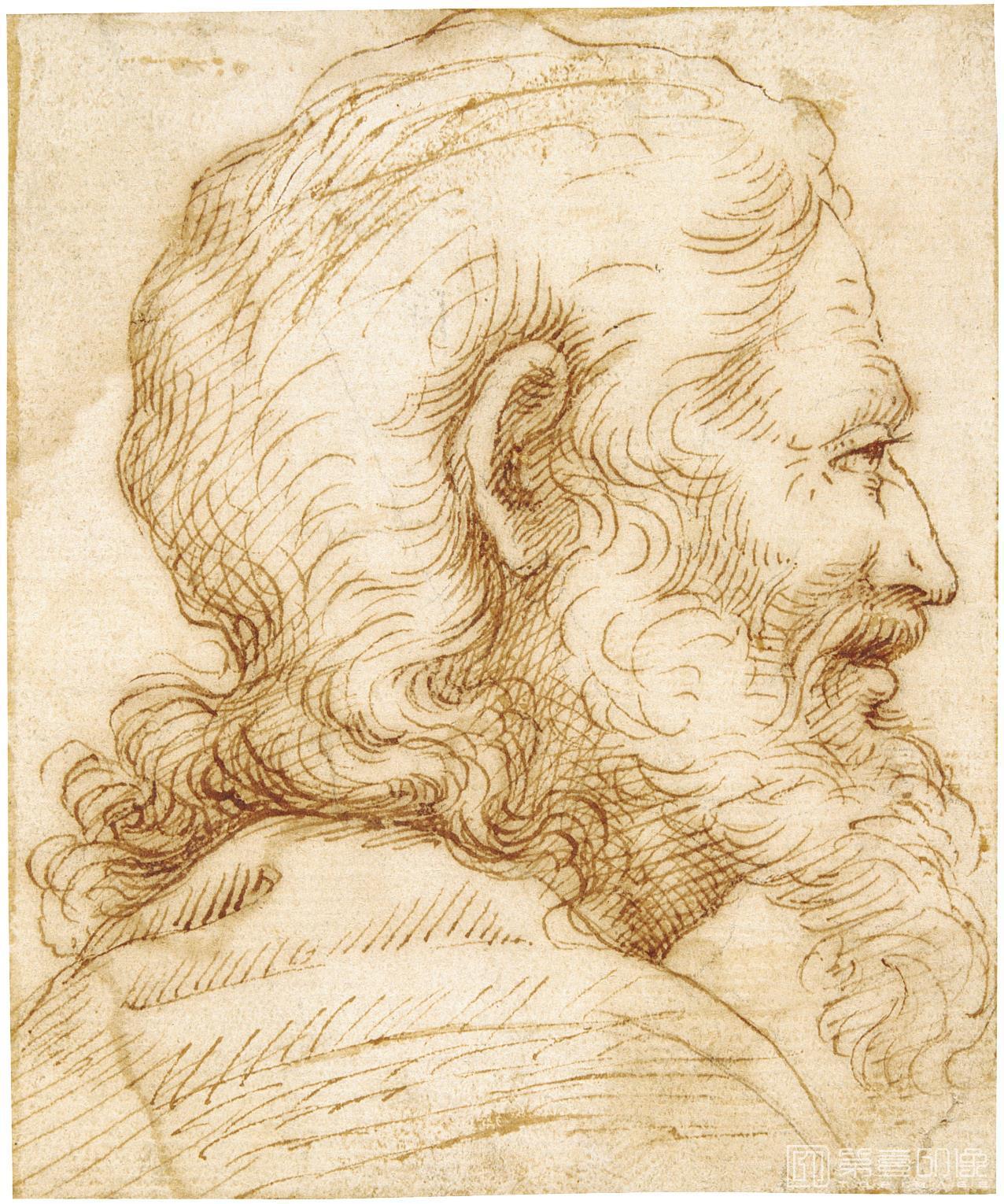 素描-西班牙普拉多美术馆素描藏画-Anonimo-Cabeza masculina-0092